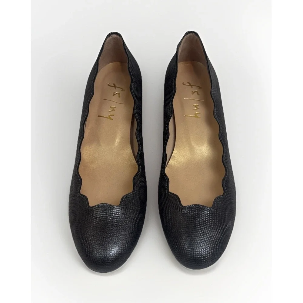 French Sole NY Maya Grey Pebble Jigsaw Wedge Leather Heels Women's Size 6M